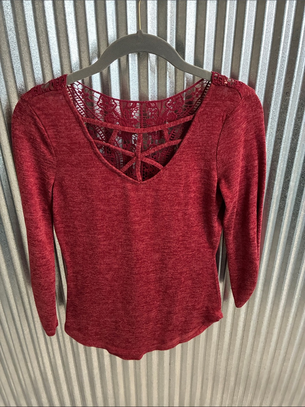 Women’s Lace-Back Red Long Sleeve Top